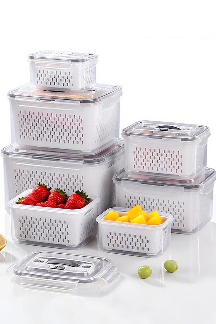 ميرتينج مجموعة من 6 قطع/18 قطعة منظم ثلاجة مع مصافي تصريف قابلة للإزالة وغطاء صندوق تخزين الطعام للفواكه والخضروات والتوت واللحوم حاوية طعام بلاستيكية PP آمنة للغسل في غسالة الأطباق - Image 3